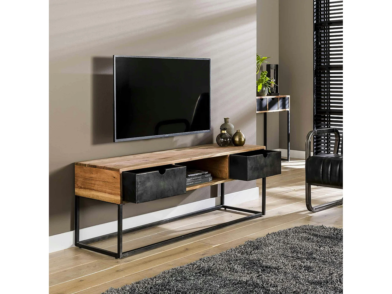 Meuble tv industriel tiroirs métal BUNBURY