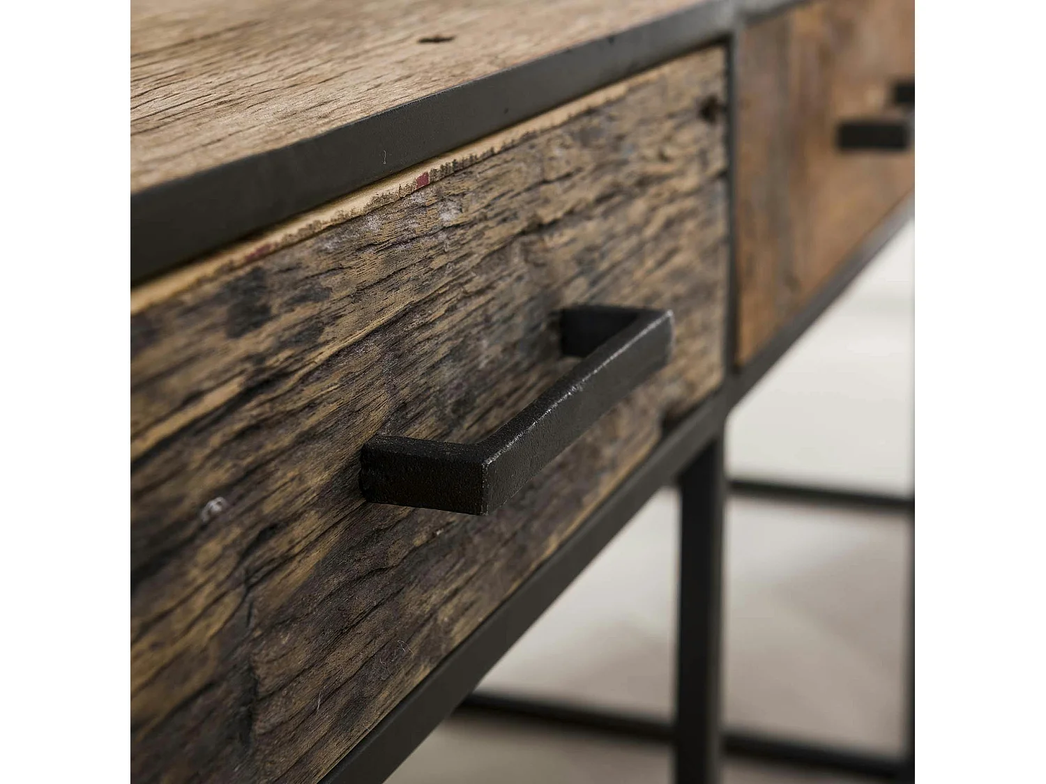 Meuble tv bois recyclé brut acier 3 tiroirs WELLINGTON