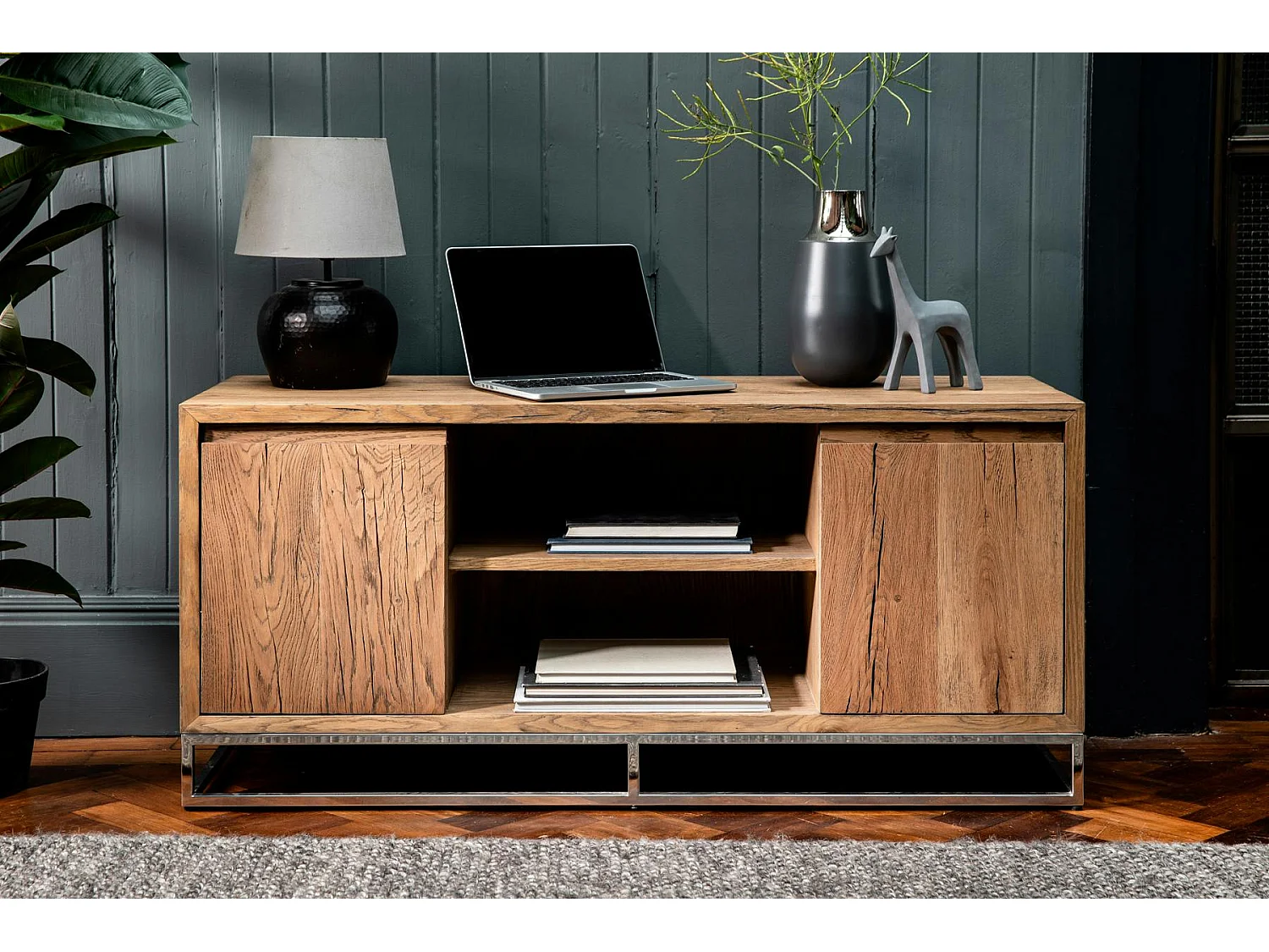 Meuble TV moderne chêne acier 120 cm RIVERSIDE