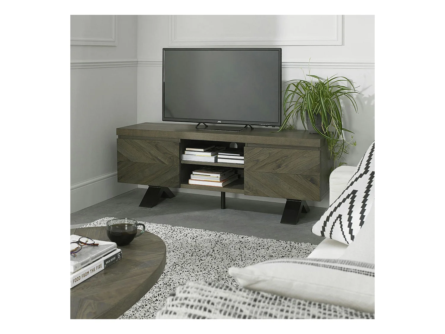 Meuble tv moderne en marqueterie de chêne ARLINGTON