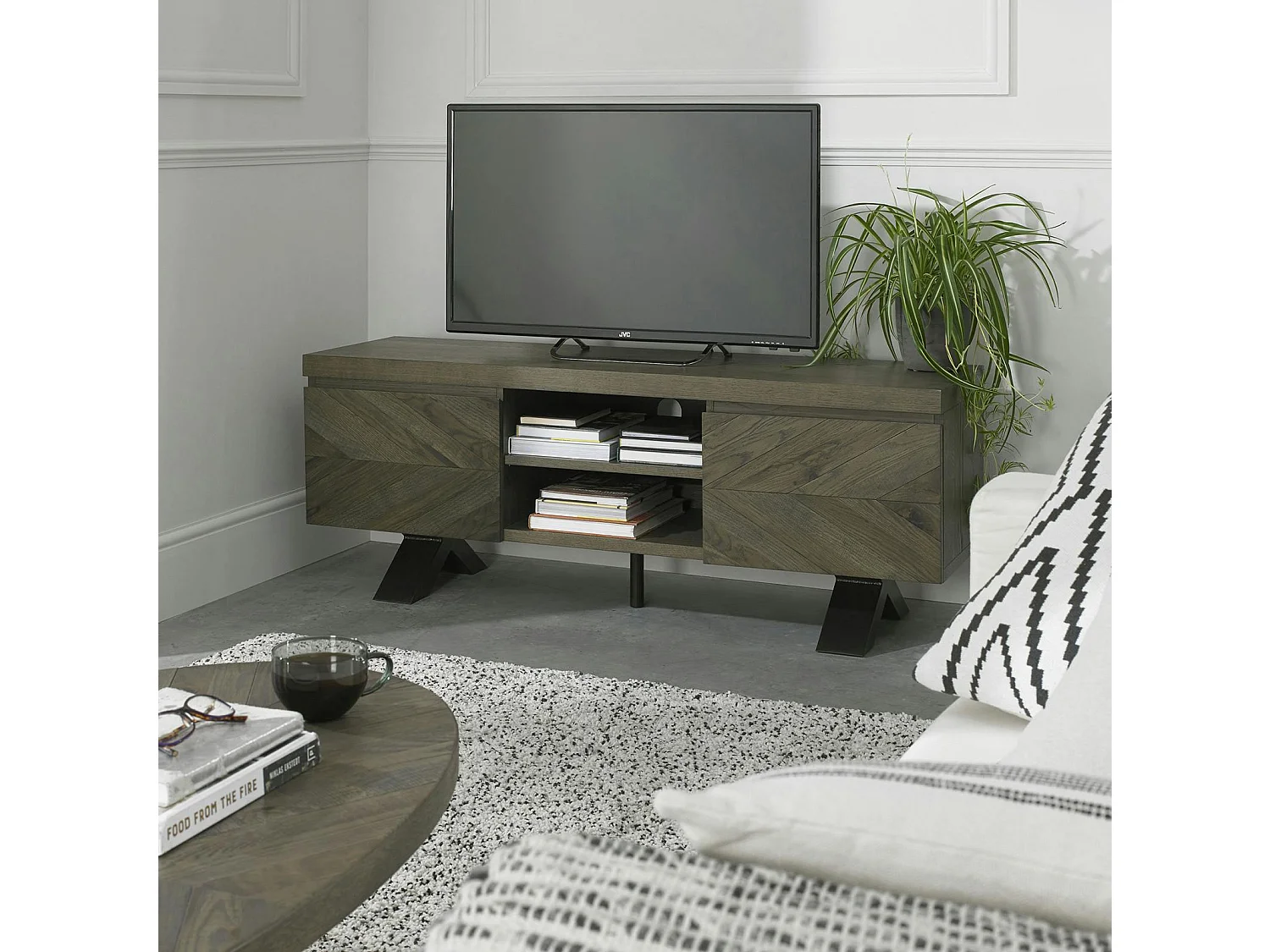 Meuble tv moderne en marqueterie de chêne ARLINGTON