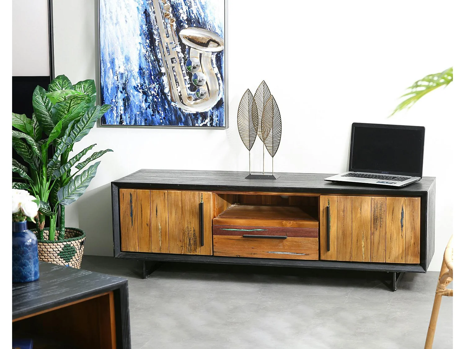 Meuble tv bois recyclé de bateau PHOENIX