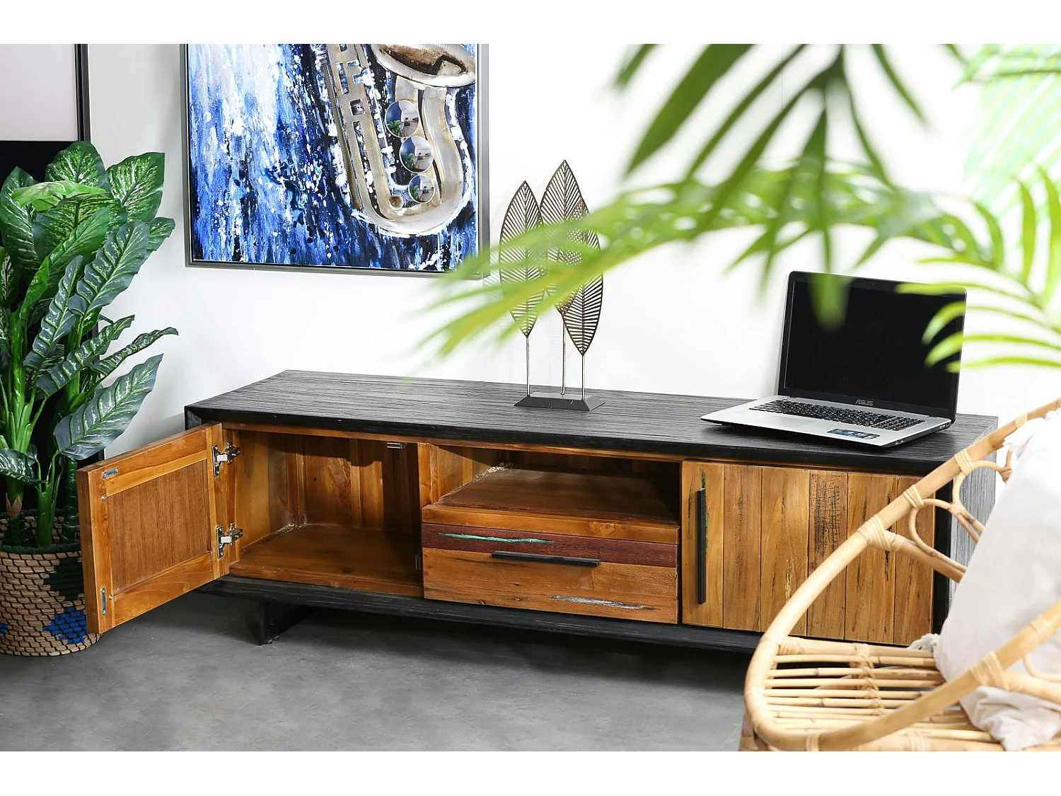 Meuble tv bois recyclé de bateau PHOENIX