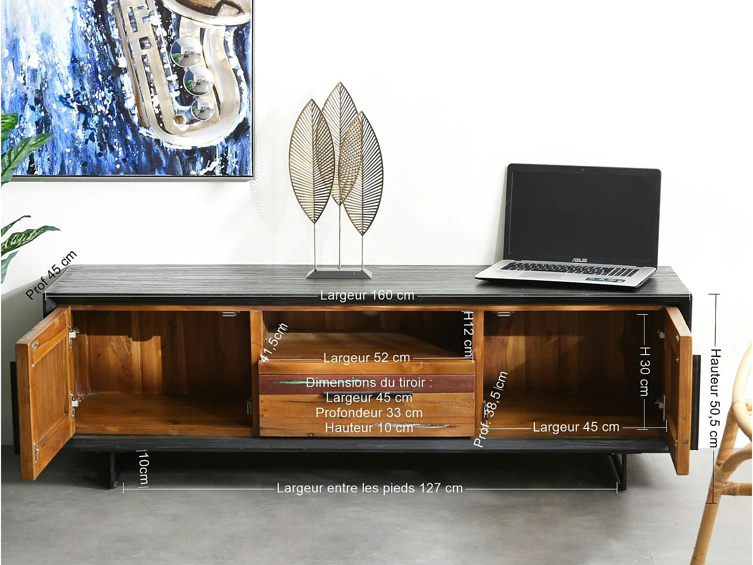 Meuble tv bois recyclé de bateau PHOENIX