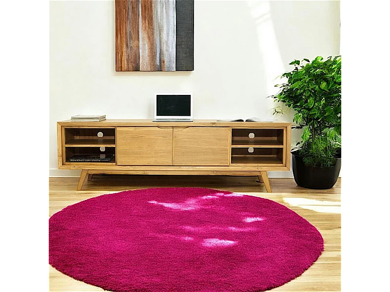 Meuble TV en Teck massif naturel 2 portes et 4 niches 180x45x55cm FIFTEES