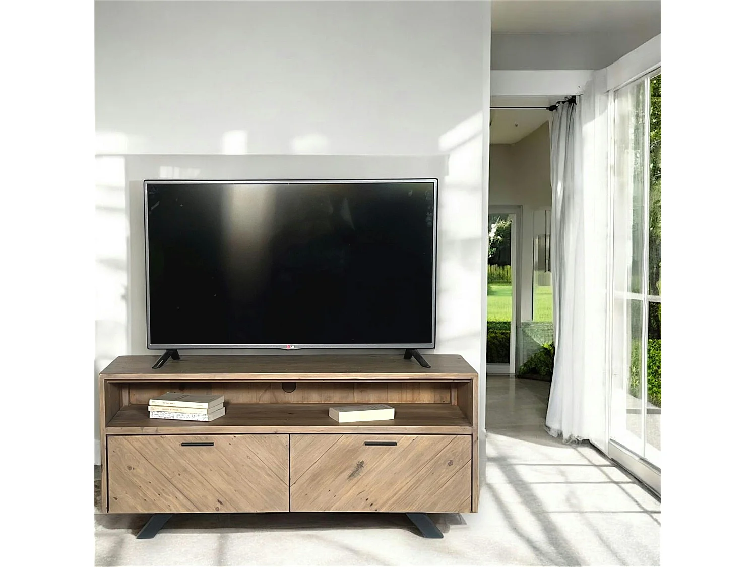 Meuble tv avec rangement bois recyclé VITTORIA