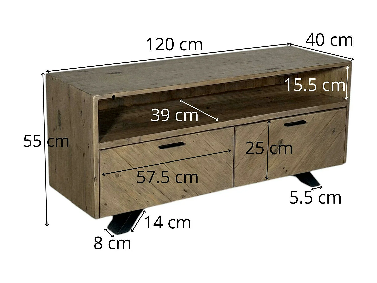 Meuble tv avec rangement bois recyclé VITTORIA