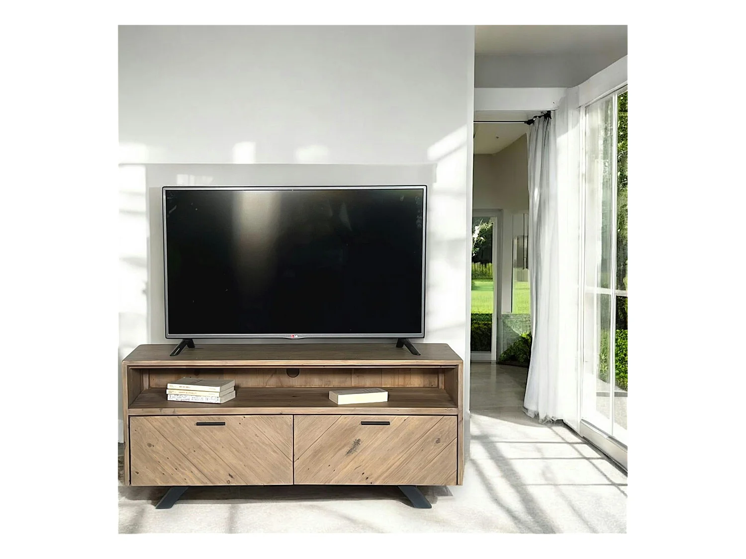 Meuble tv avec rangement bois recyclé VITTORIA