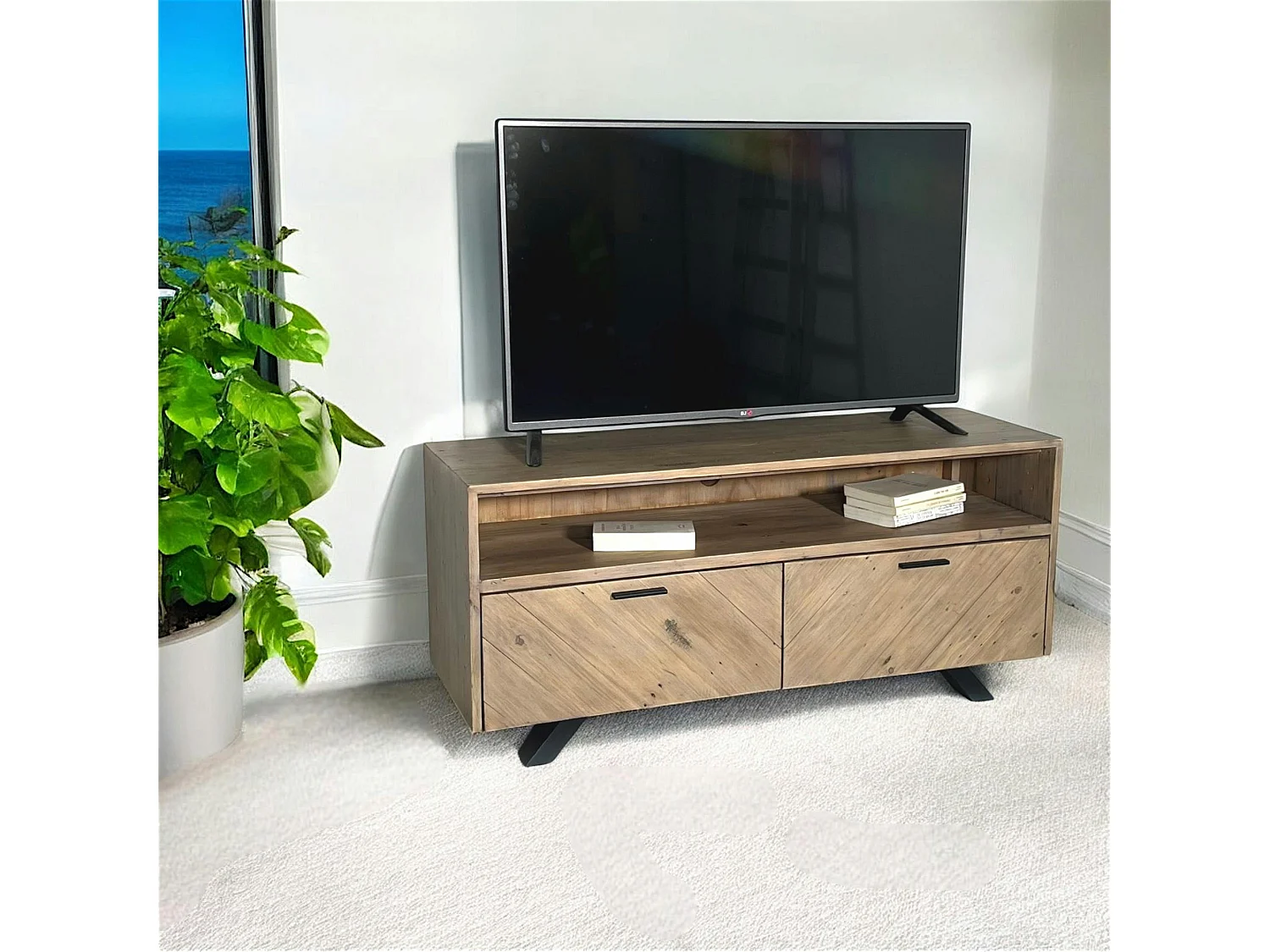 Meuble tv avec rangement bois recyclé VITTORIA