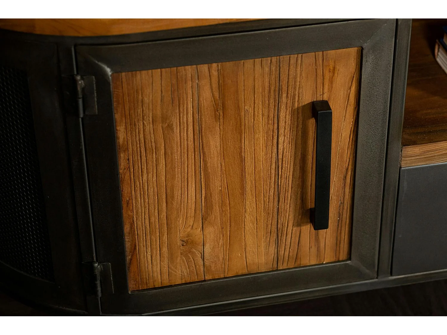 Meuble tv bois de teck métal ajouré CHICAGO