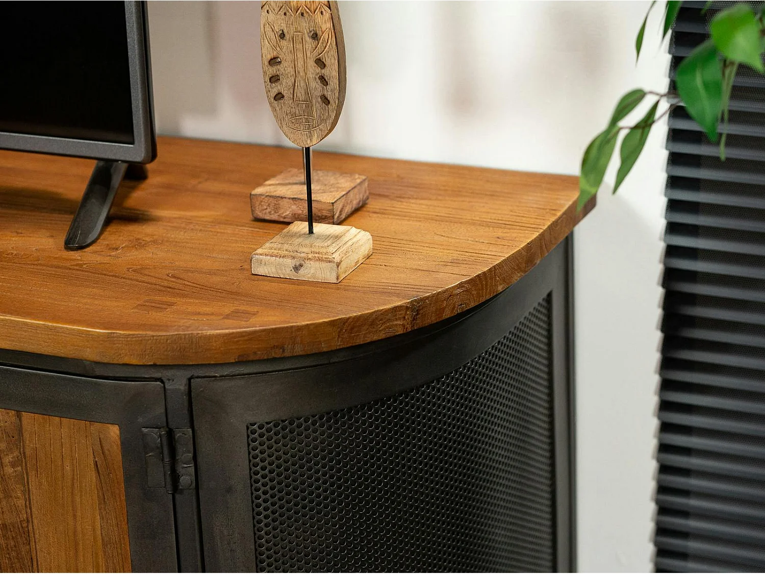 Meuble tv bois de teck métal ajouré CHICAGO