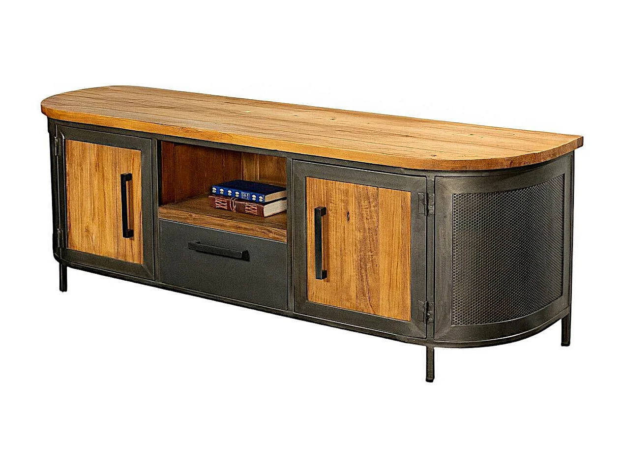 Meuble tv bois de teck métal ajouré CHICAGO