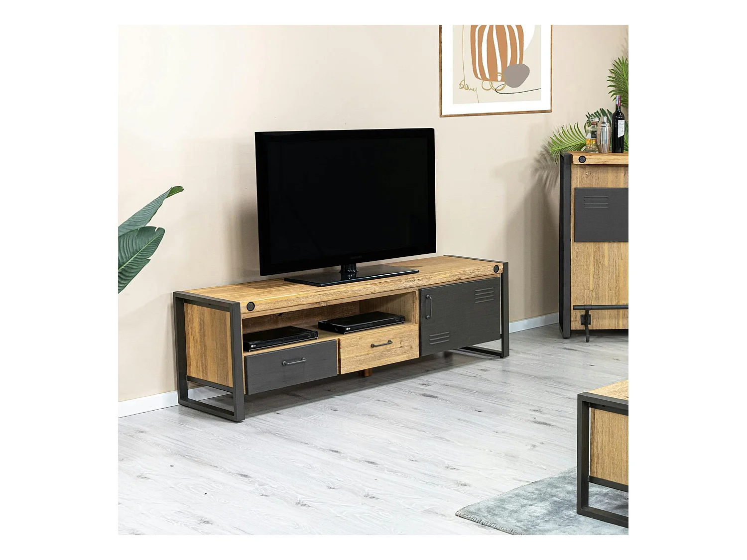 Meuble TV industriel bois métal boulons BROOKLYN