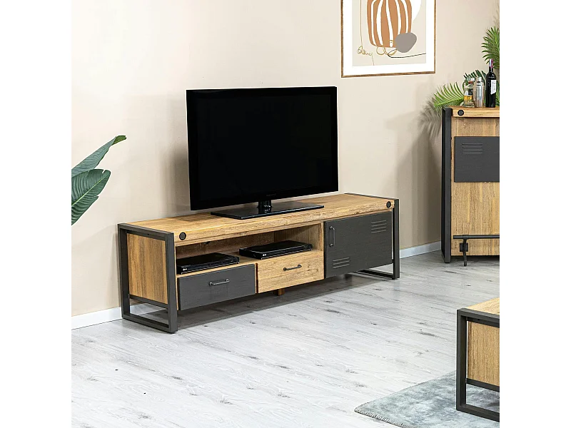 Meuble TV industriel bois métal boulons BROOKLYN