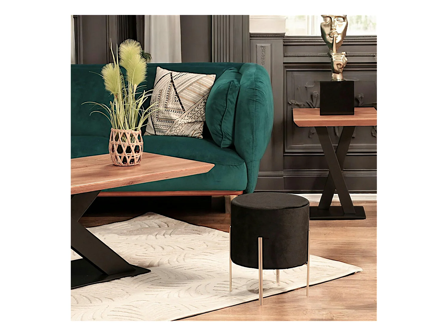 Tabouret contemporain velours noir