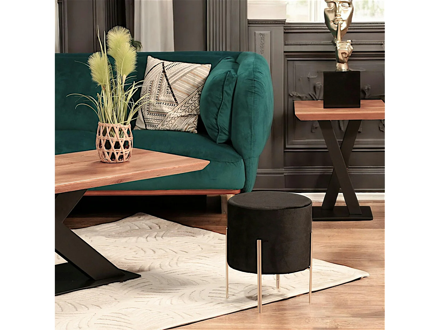 Tabouret contemporain velours noir