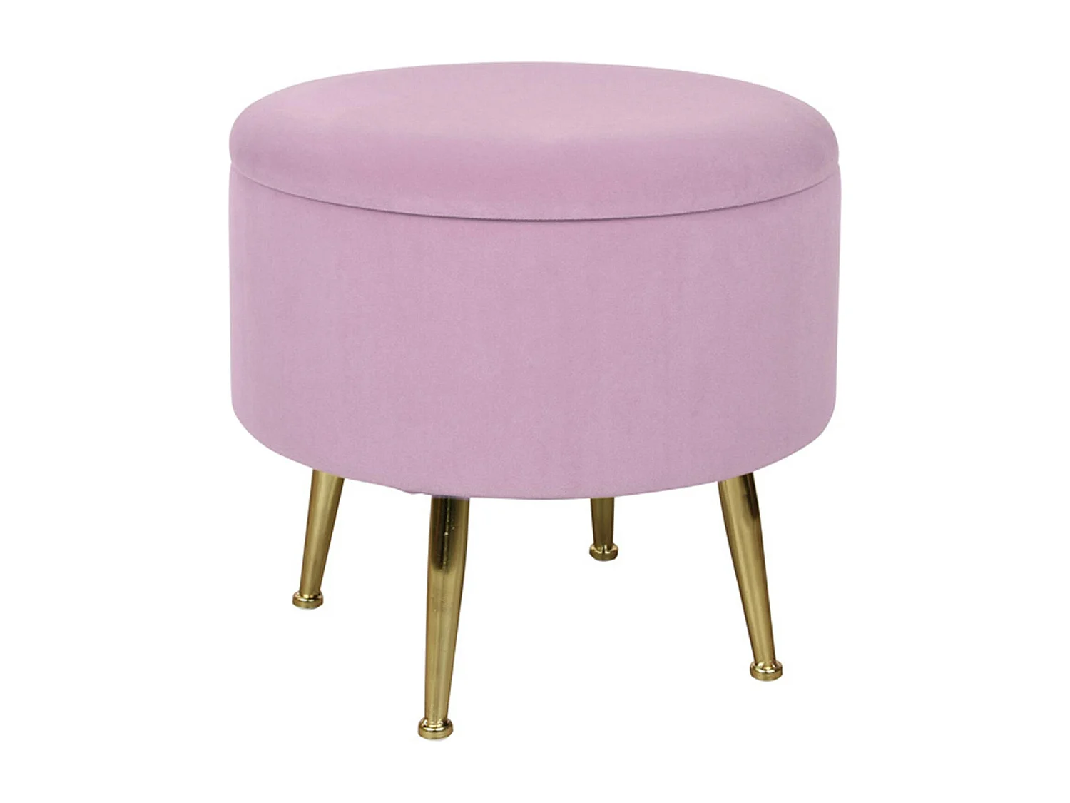 Tabouret pouf rond tissu rose pieds dorés TIM  (lot  de 2)