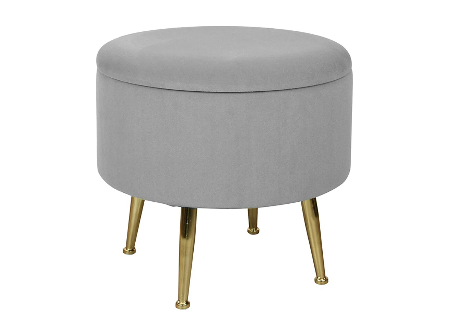 Tabouret pouf rond tissu gris pieds dorés TIM (lot  de 2)
