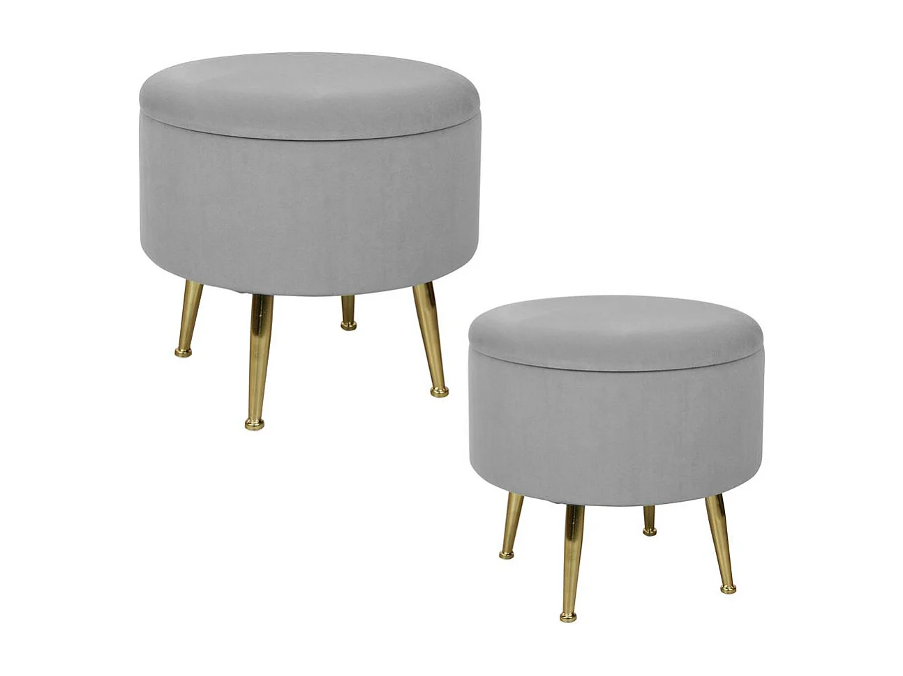 Tabouret pouf rond tissu gris pieds dorés TIM (lot  de 2)