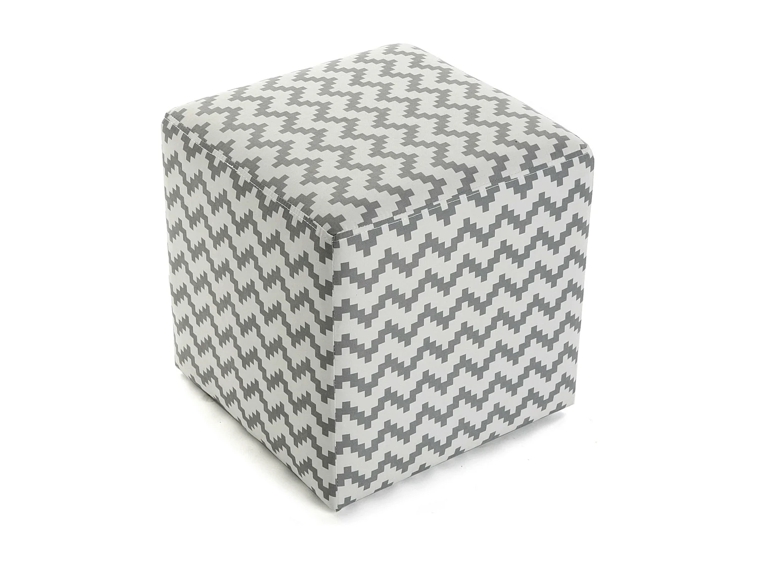 Pouf cube en coton blanc gris motif zigzag 35x35x35cm COPPEN