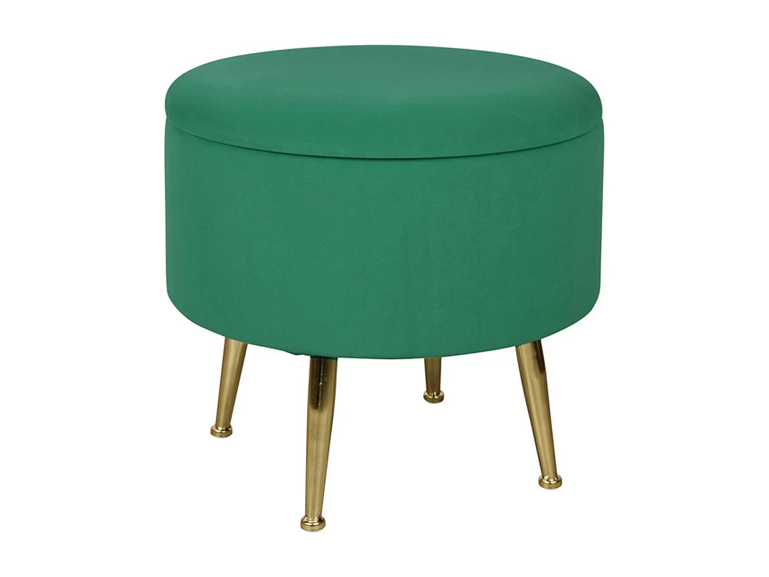 Tabouret pouf rond tissu vert pieds dorés TIM (lot  de 2)