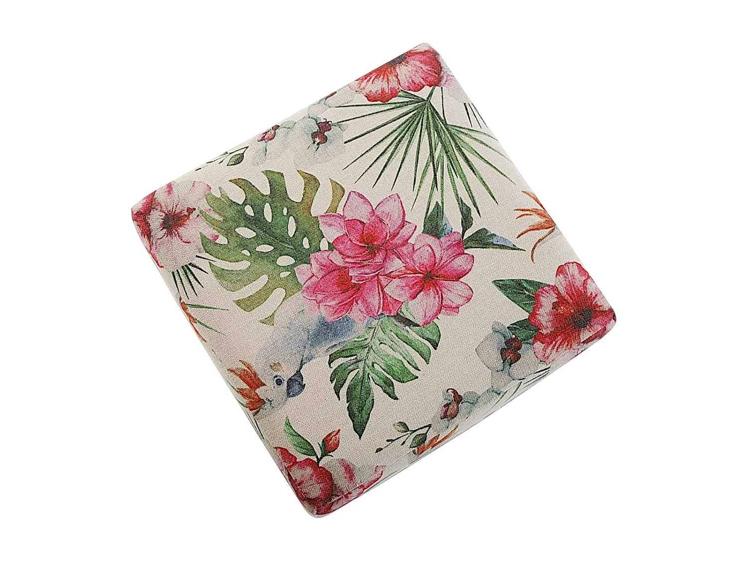 Pouf cube tropical motif perroquets, feuilles et fleurs 35x35x35cm BORNEO