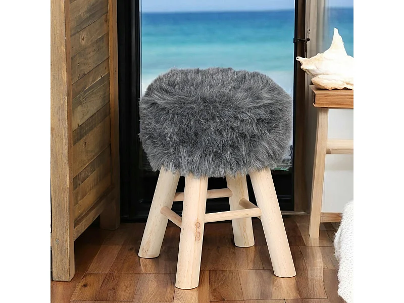 Tabouret fourrure grise synthétique