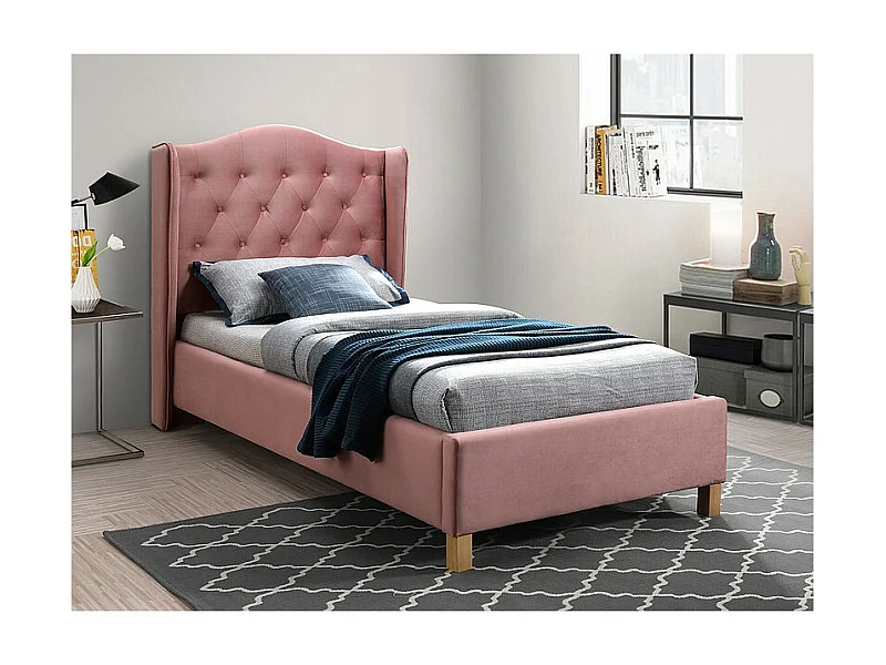 Łóżko tapicerowane ASPEN VELVET 90x200 różowe