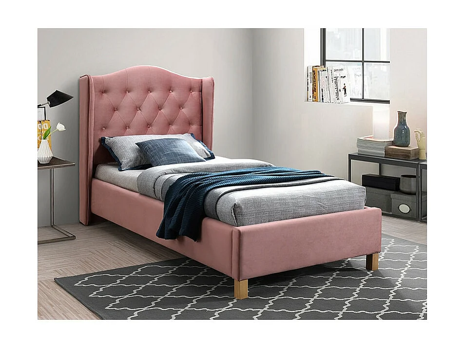 Łóżko tapicerowane ASPEN VELVET 90x200 różowe