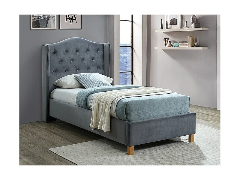 Łóżko tapicerowane ASPEN VELVET 90x200 szare
