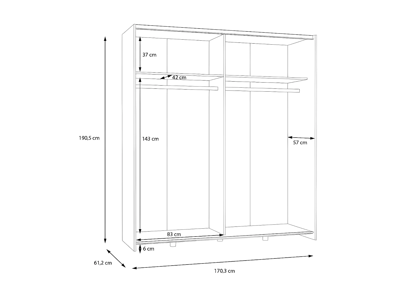 Penderie Orovivo Premium (170cm)/Portes coulissantes/Sonoma&Blanc