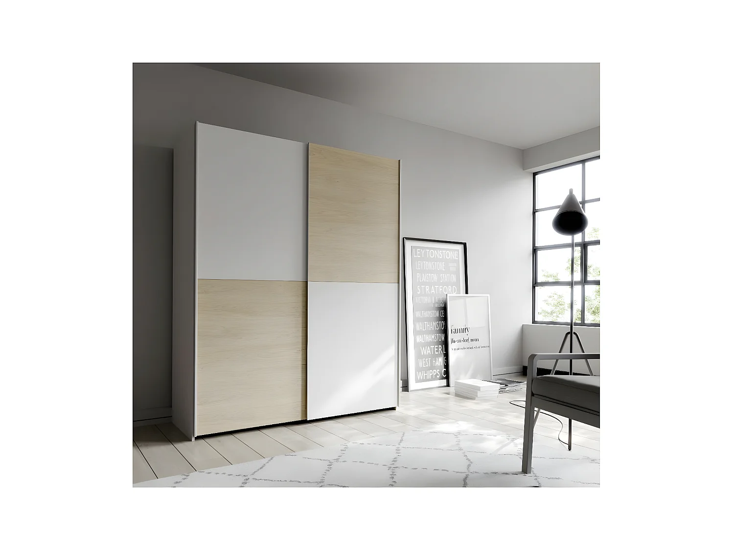 Penderie Orovivo Premium (170cm)/Portes coulissantes/Sonoma&Blanc