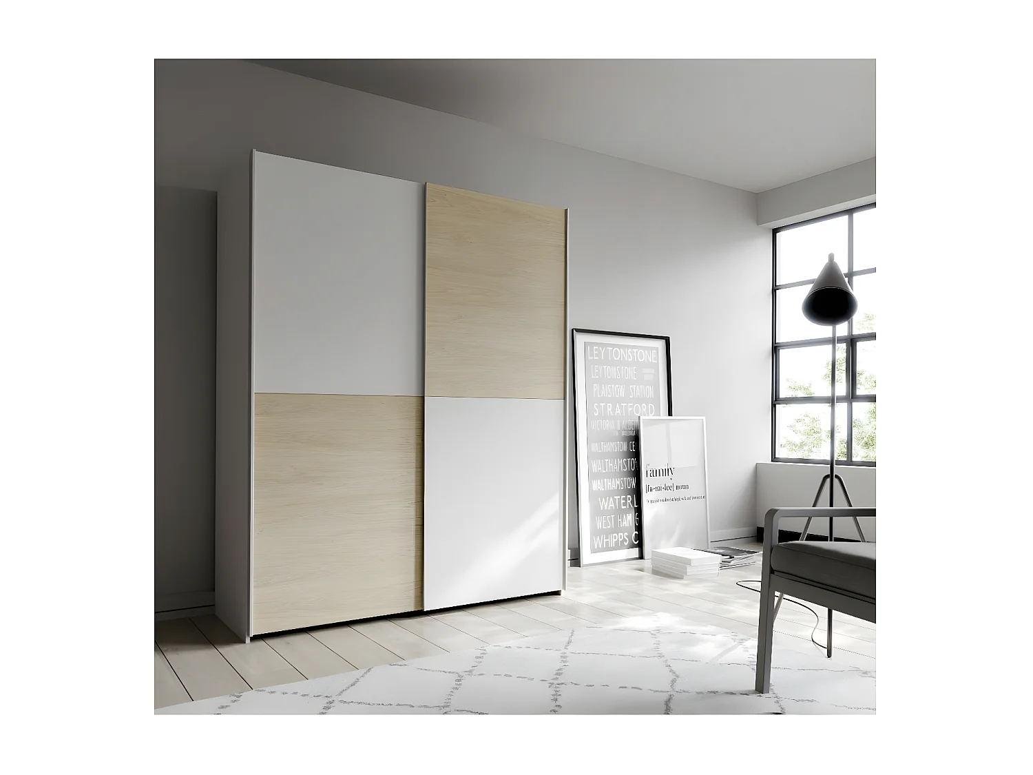 Armadio Orovivo Premium  (170cm)/Porte scorrevoli/Sonoma&Bianco