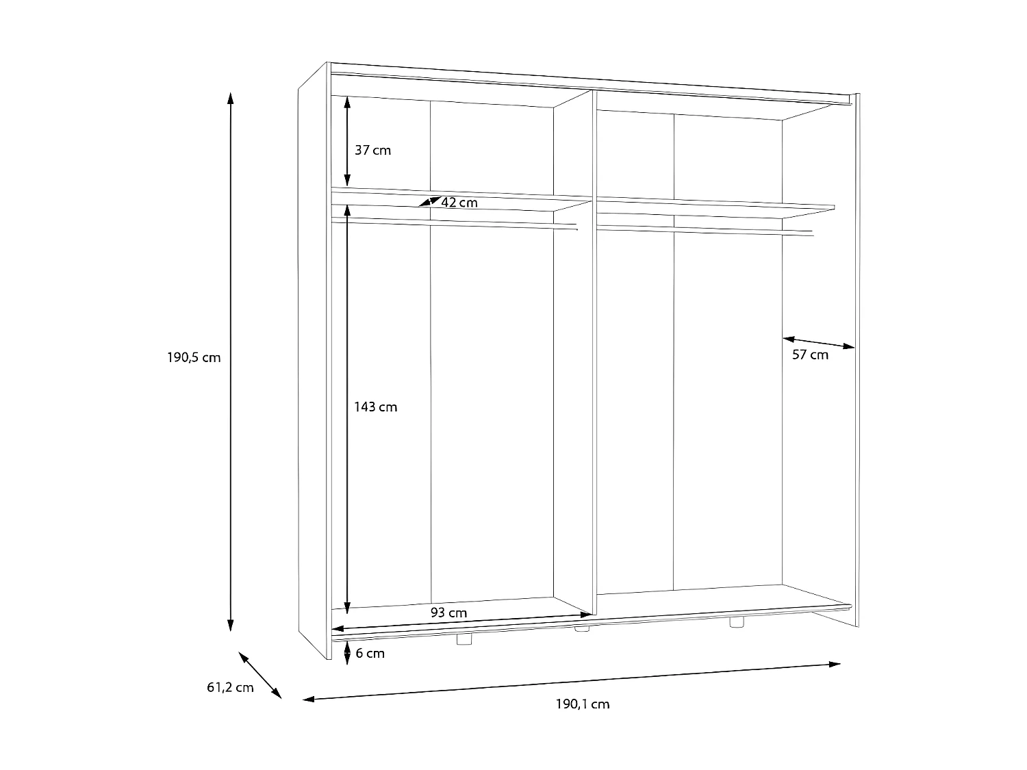 Penderie Orovivo Lux (190cm)/Portes coulissantes/Blanc
