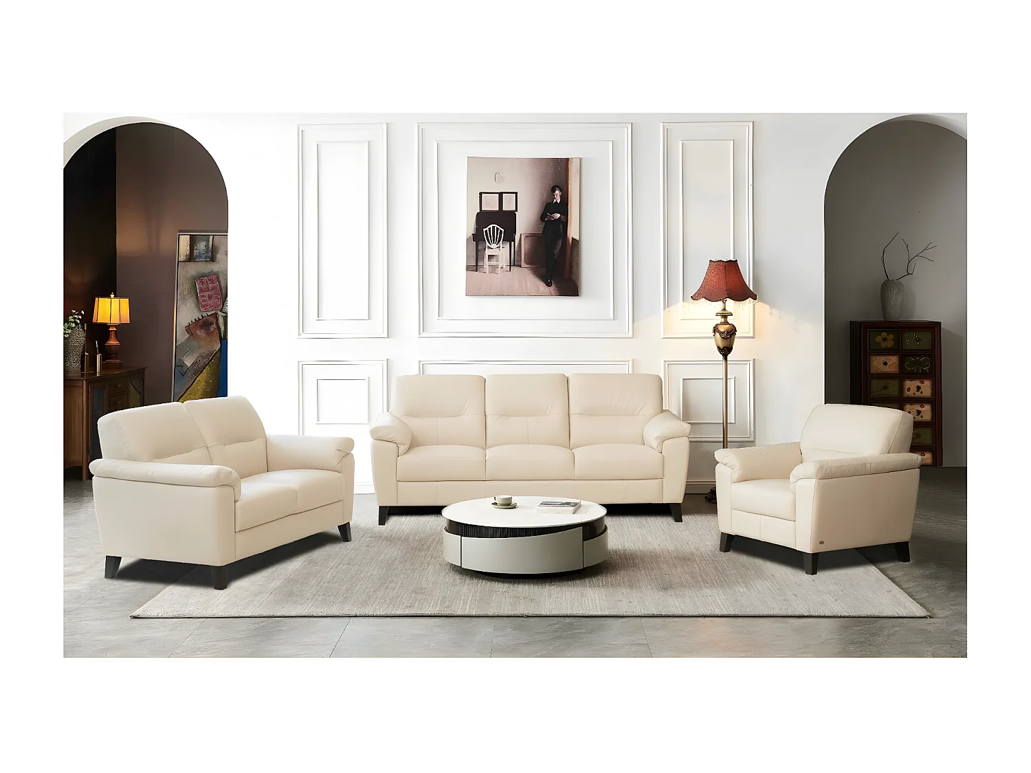 Mesina Set 3+2+1/Pelle/Beige