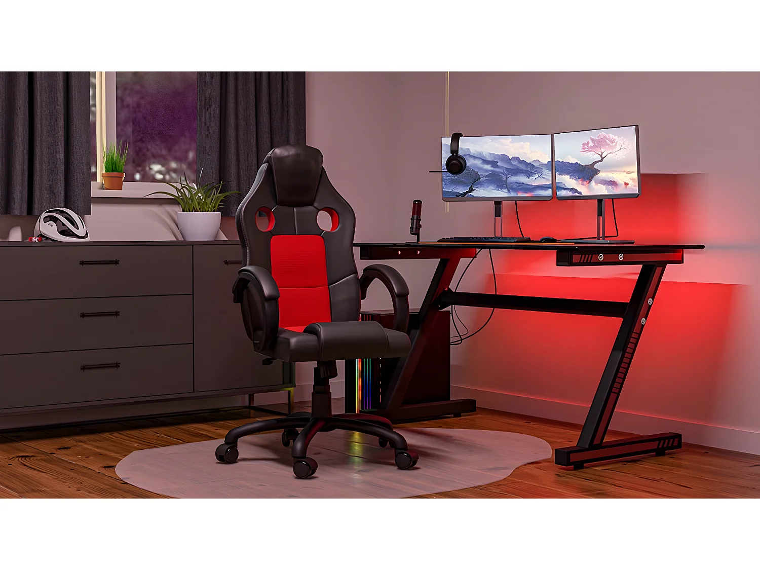 ENZO - Gamer Sessel - 108-118x63x60 - Schwarz und Rot