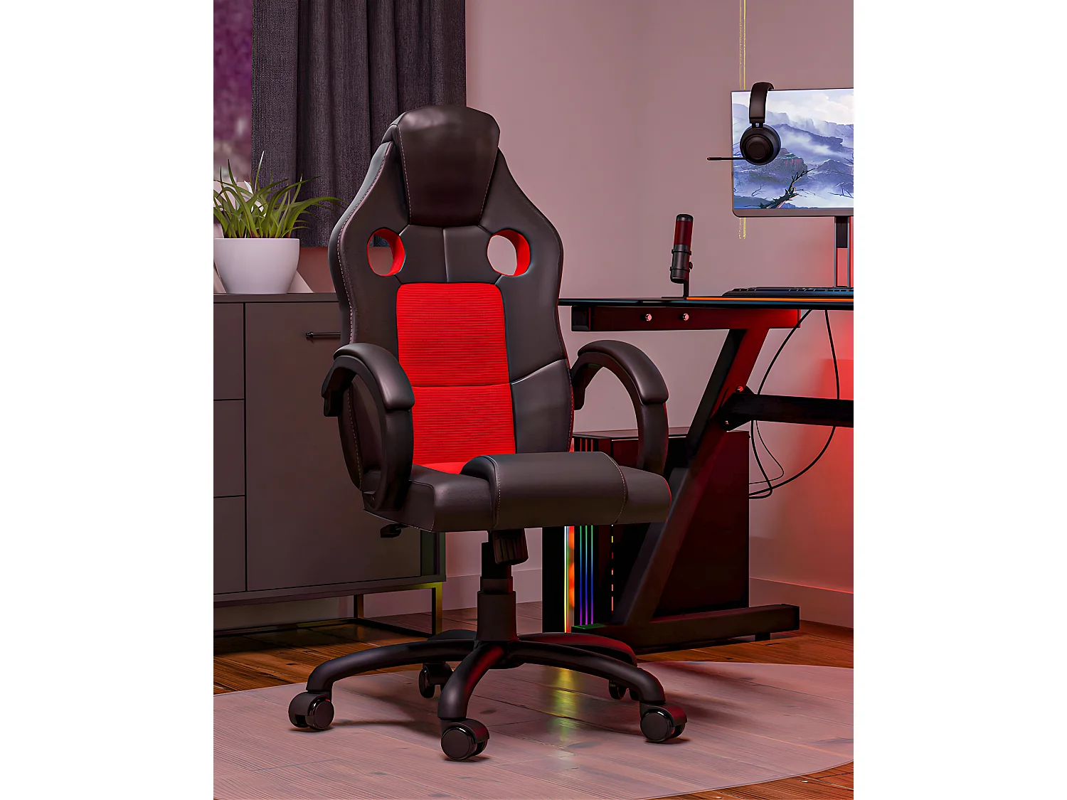 ENZO - Gamer Sessel - 108-118x63x60 - Schwarz und Rot