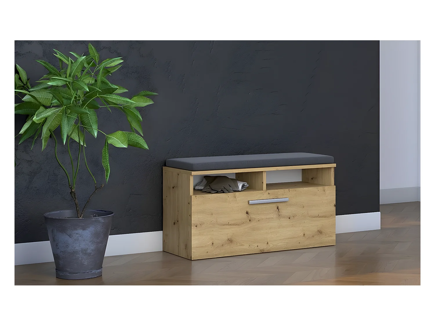 RIVI - Armoire à chaussures avec siège et rangement - Porte basculante - Dimensions : 46x85x35 - 6 étagères - Artisan