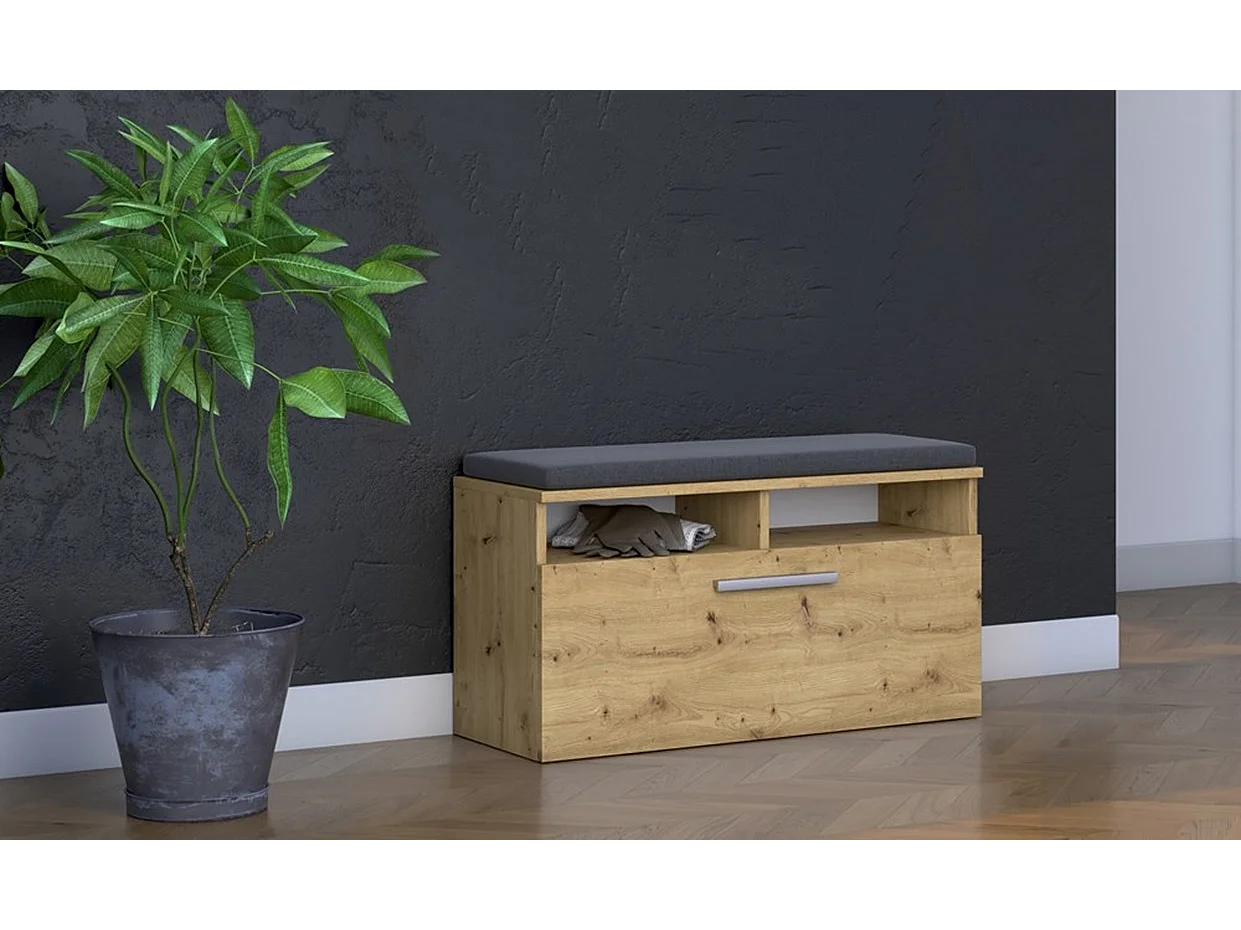 RIVI - Mueble zapatero con asiento y almacenaje - Puerta basculante - Dimensiones: 46x85x35 - 6 estantes - Artesanal