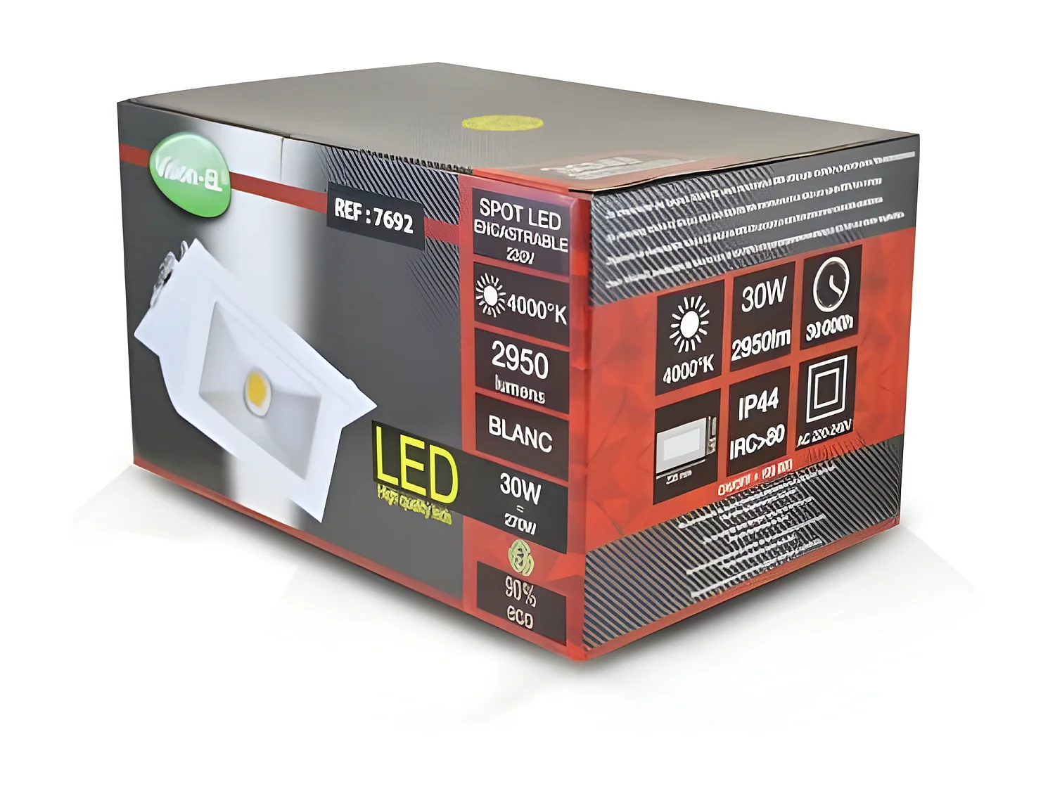 Spot LED Rectangulaire Inclinable avec Alimentation Electronique 30W 4000°K