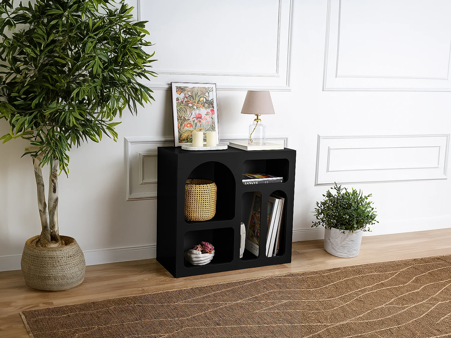 Sidetable met 5 nissen - Zwart - LUELA
