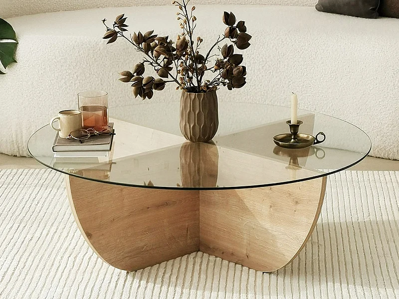 Mesa de centro de vidrio templado - Natural claro y Transparente - AYSUN