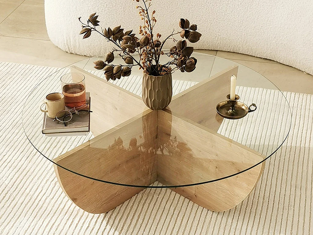 Mesa de centro de vidrio templado - Natural claro y Transparente - AYSUN