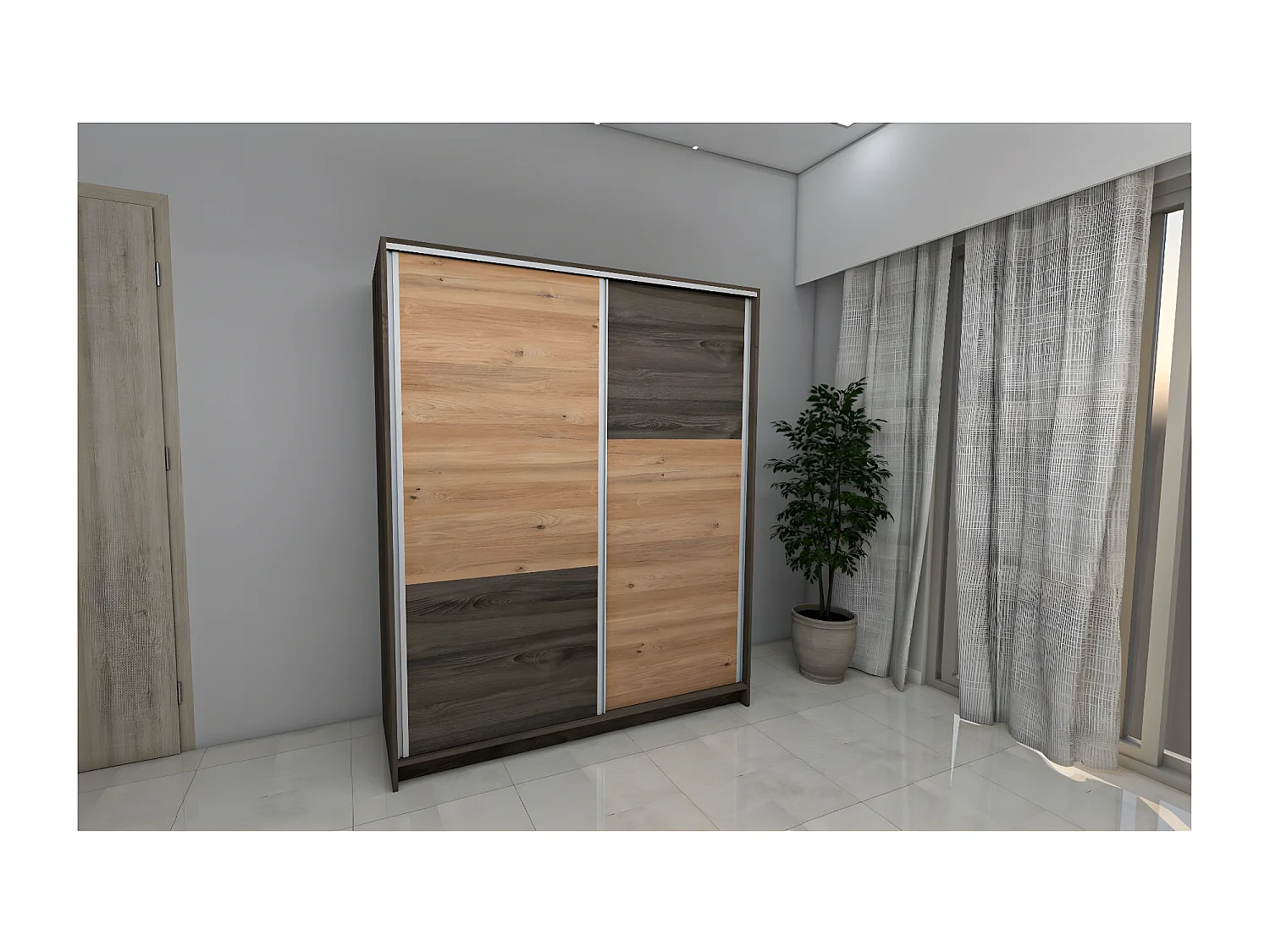 Kleiderschrank Vario (180cm)/Schiebetüren/Braun