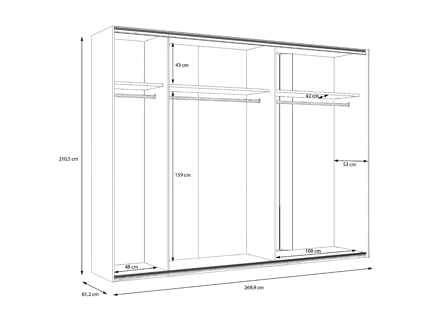 Penderie Chesmon Lux (270cm)/Portes coulissantes/Marron&Anthracite