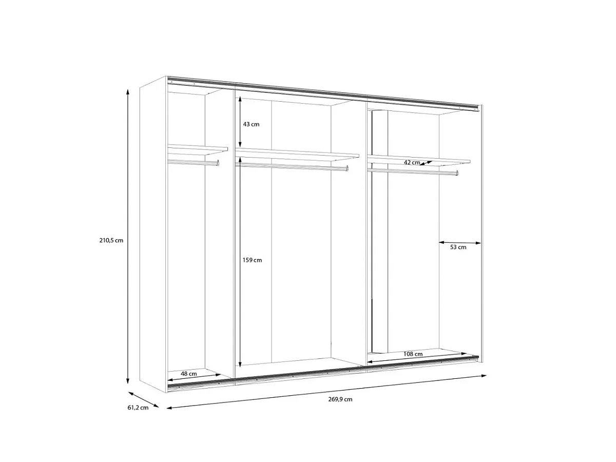 Penderie Chesmon Lux (270cm)/Portes coulissantes/Marron&Anthracite