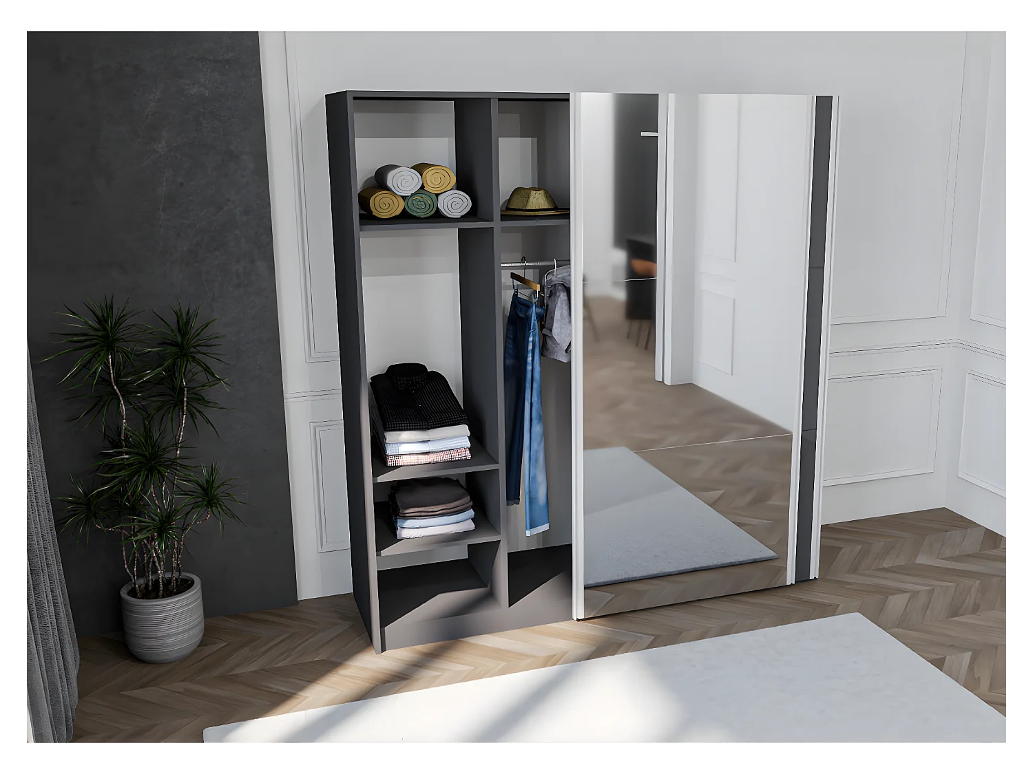 Kleiderschrank Matrix Dark (200cm)/Schiebetüren/Anthrazit