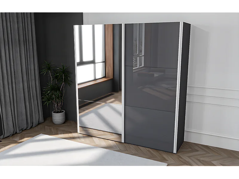 Kleiderschrank Matrix Dark (200cm)/Schiebetüren/Anthrazit