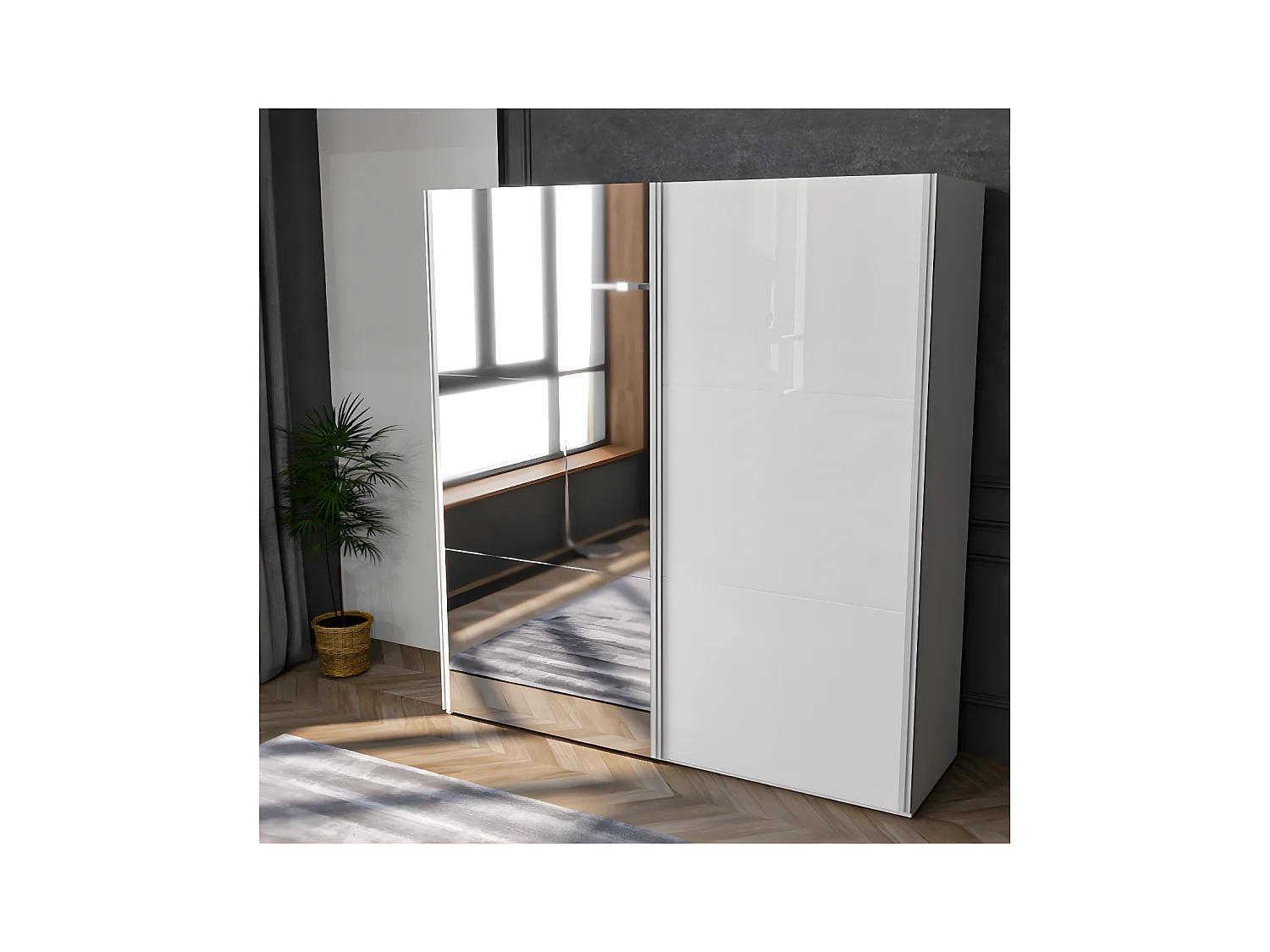 Kleiderschrank Classic (270cm)/Schiebetüren/Grau