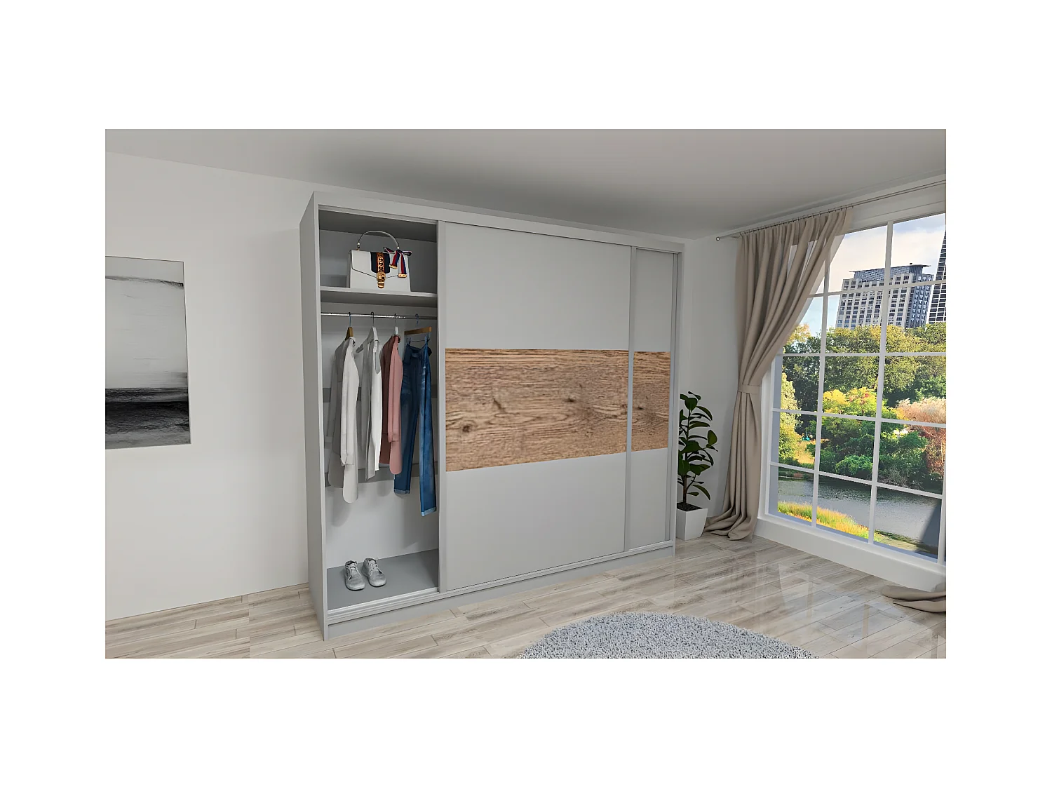 Kleiderschrank Classic (270cm)/Schiebetüren/Grau